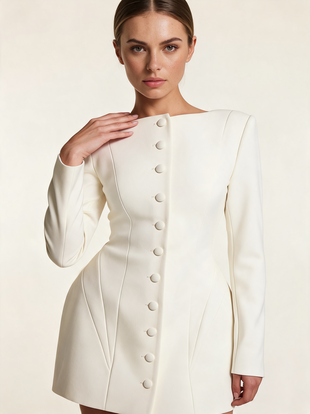 Ivory Boat Neck Hourglass Mini Dress