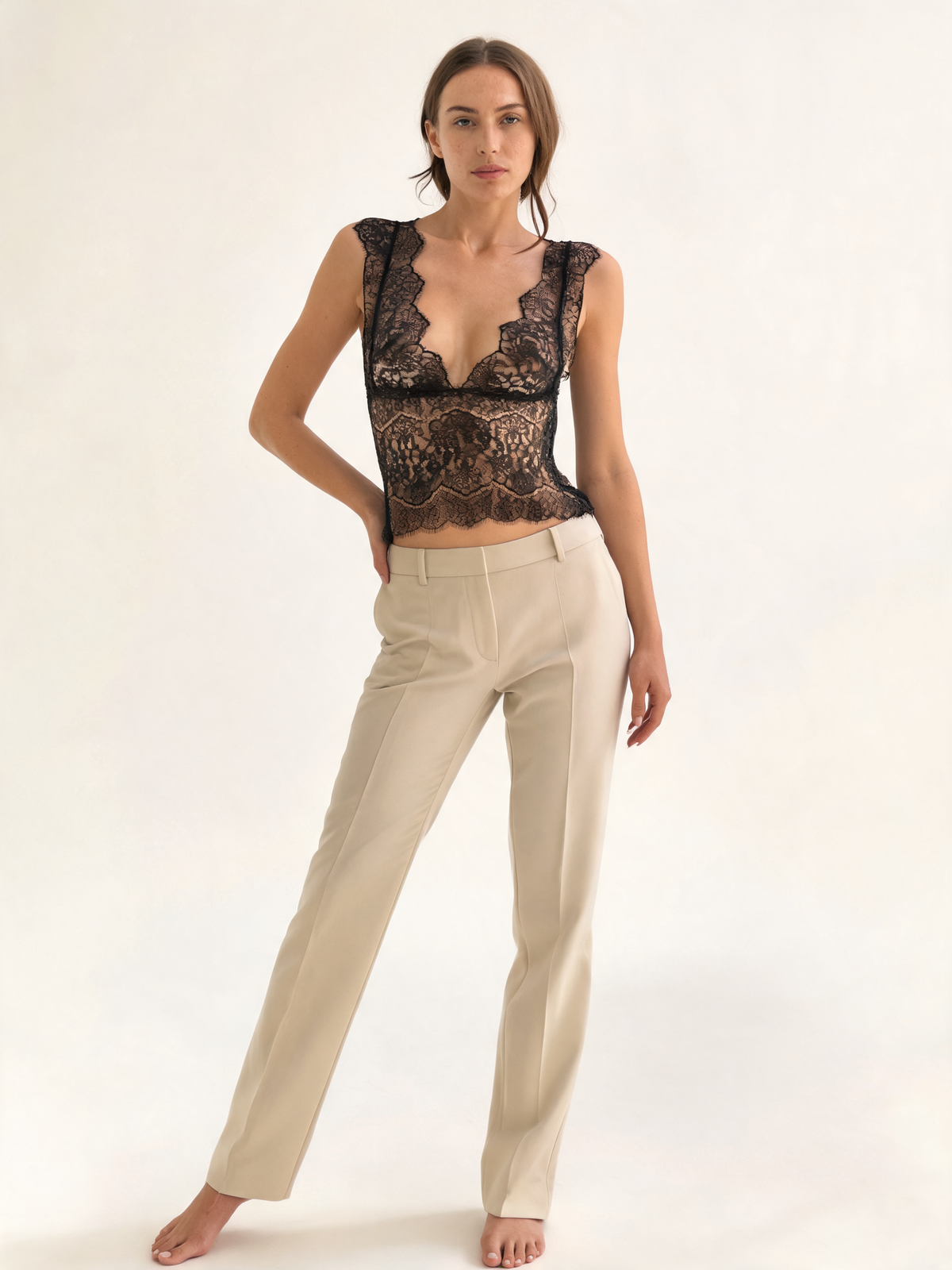 Sheer Black Lace Open Back Top